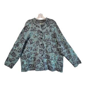 SIGRID OLSEN Women's Plus 3X Cardigan Jacket Button Up Embroidered Floral 52"